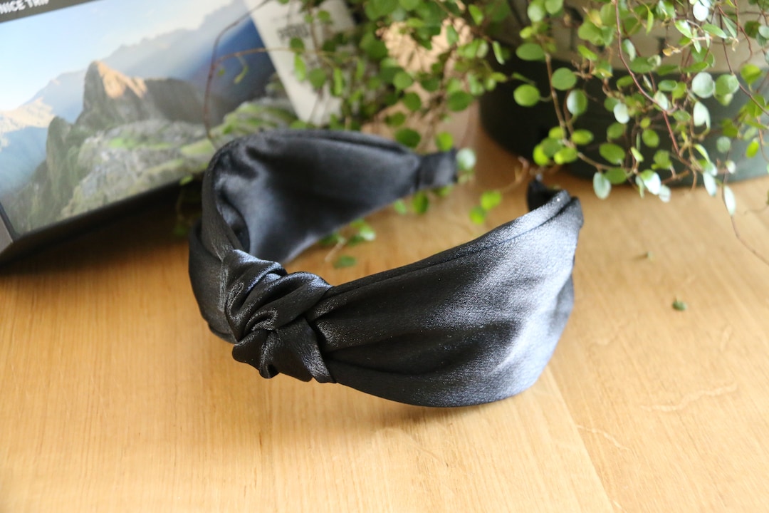 Black Top Knot Headband With Wide Basesilk Satin Top Knot Etsy