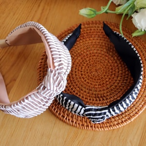 Stripe Headband,Top Knot Headband,Black White Stripe Headband,Beige White Stripe Headband With Knot,Knotted Headband,Stylish Women Headpiece
