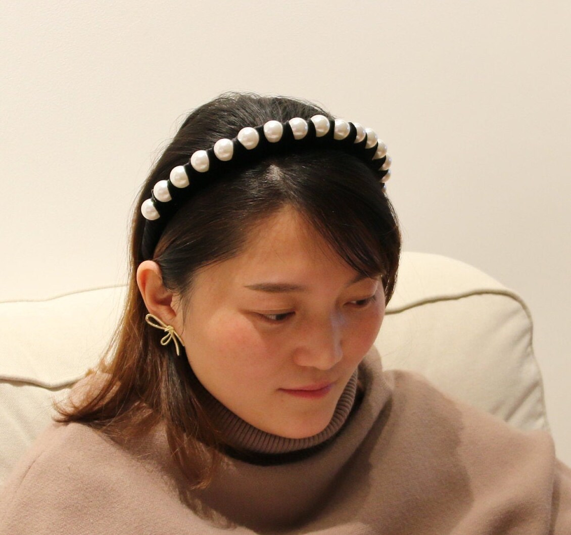 Big Pearl Headband,black Pearl Headband,black Headband With Pearls