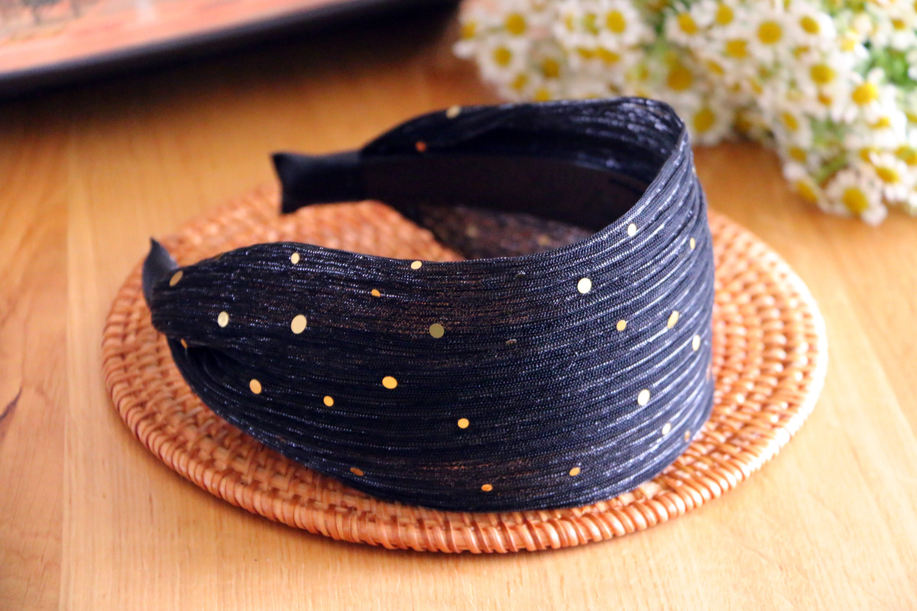 Black extra wide headband for womenPleated flat headbandGold Etsy