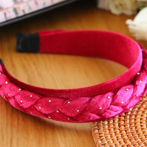 Wine Velvet Braided Headband,Christmas Headband,Embellished Headband,Rhinestone Headband,Velvet Padded Headband,Shiny Velvet Headband