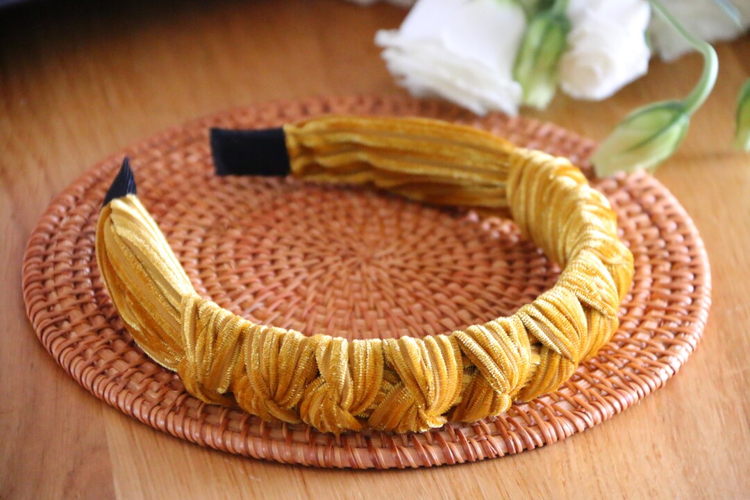 Ginger Velvet Braided Headband,yellow Velvet Headband,knotted Headband