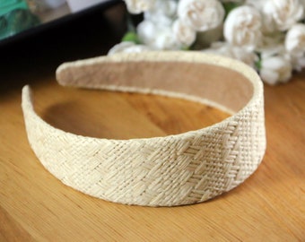 Beige Straw Flat Headband,Beige Straw Aliceband,Boho Headpiece,Raffia Headband,Wide Headband,Woven Headband,Thin Headband,Summer Hair Band