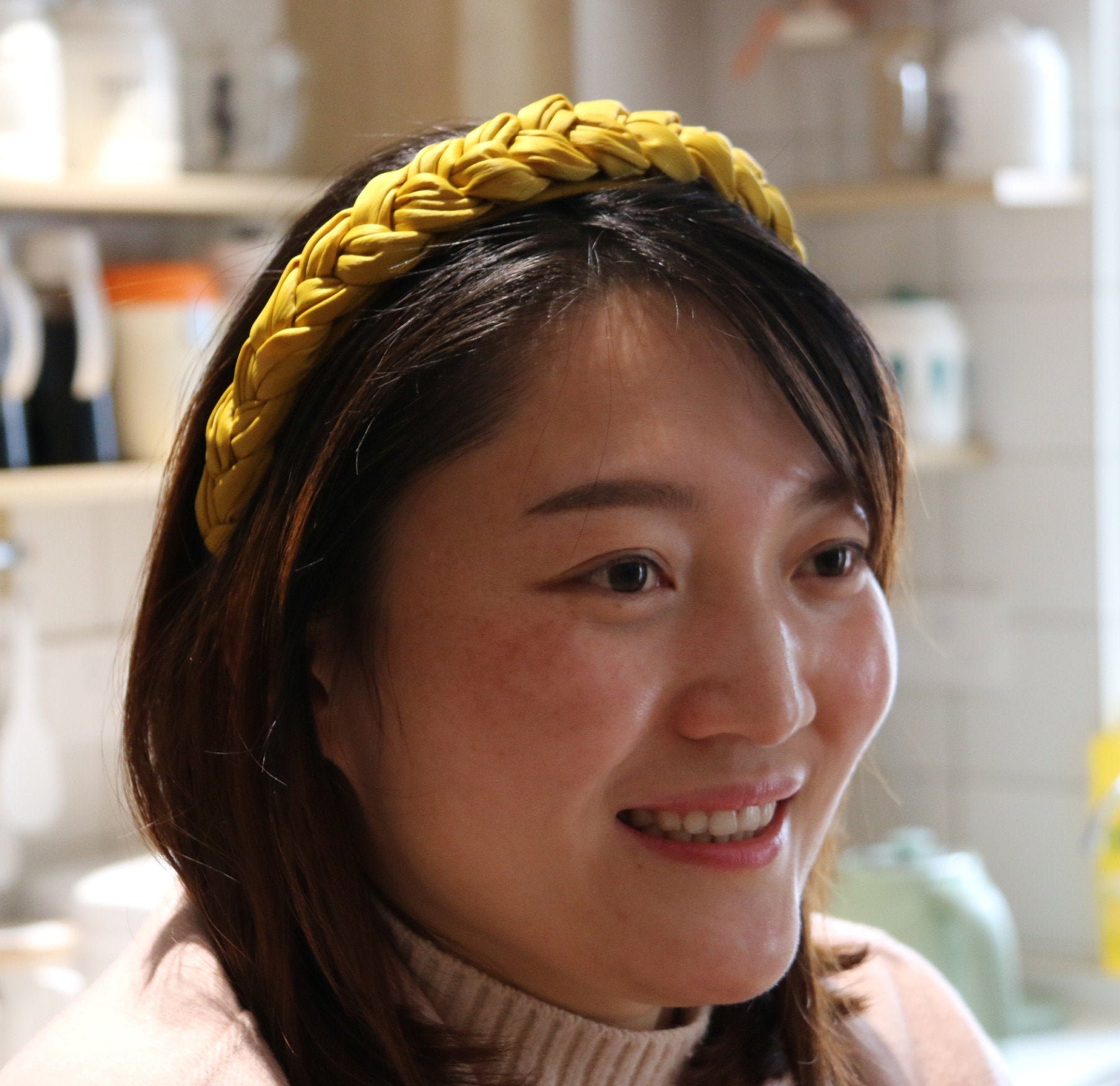 Bright Yellow Braided Satin Headband: Spring Wedding Hair  display picture 1