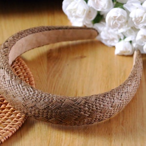 Brown Raffia Padded Headband: Summer Hair Accessory