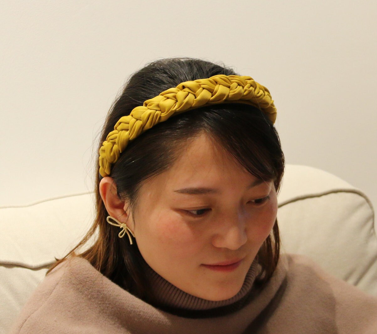 Bright Yellow Braided Satin Headband: Spring Wedding Hair  display picture 1