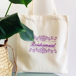 Embroidered Bridesmaid Tote Bag: Personalized Bridal Party Gift