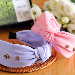 Top knot headband,Nylon headband with knot,Embellished Headband,Pink&Blue wide headband,Rhinestone headband,Knotted headband,Shiny headband