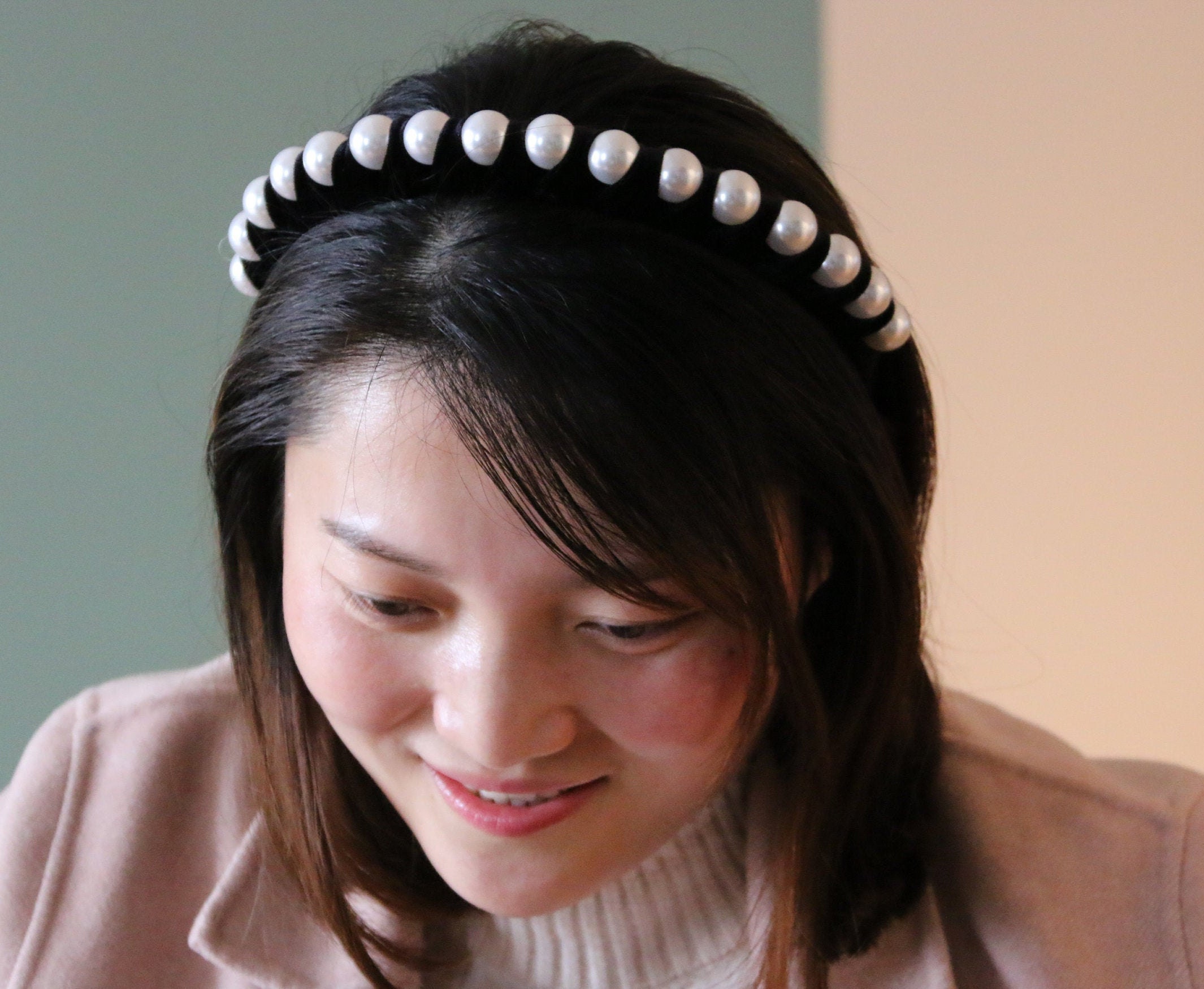 Big Pearl Headband,black Pearl Headband,black Headband With Pearls