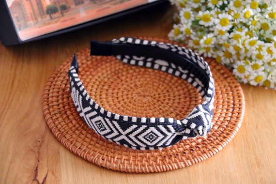 Knotted Headband: Ethnic Black & White Boho Aliceband - Etsy display picture 3