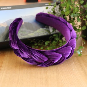 Lila Samt geflochtenes Stirnband, geflochtenes Haarband mit breitem Rahmen, Solides Frauen Stirnband, Samt gepolstertes Stirnband, Mode geflochtenes breites Stirnband