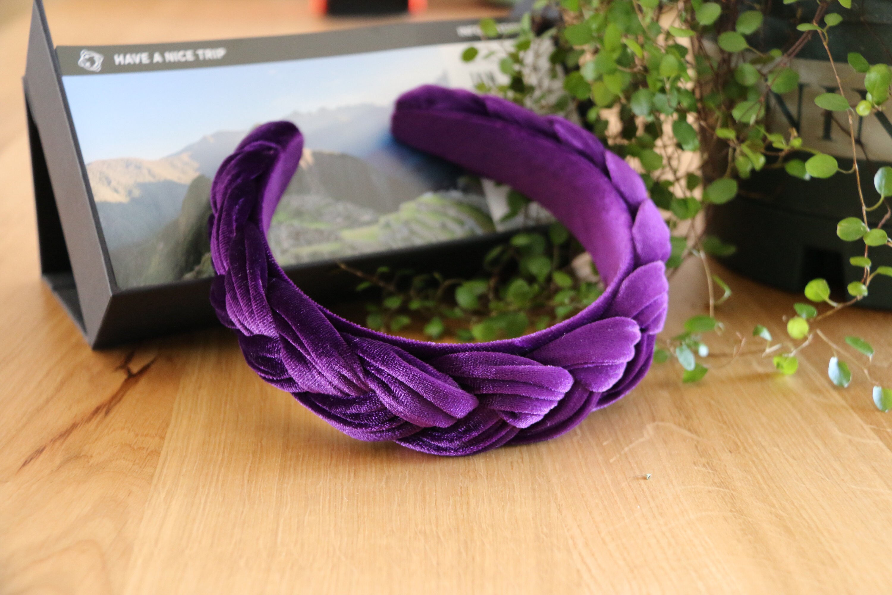 Purple velvet braided headband,Braided hairband with wide frame,Solid women headband,Velvet padded headband,Fashion braided wide headband