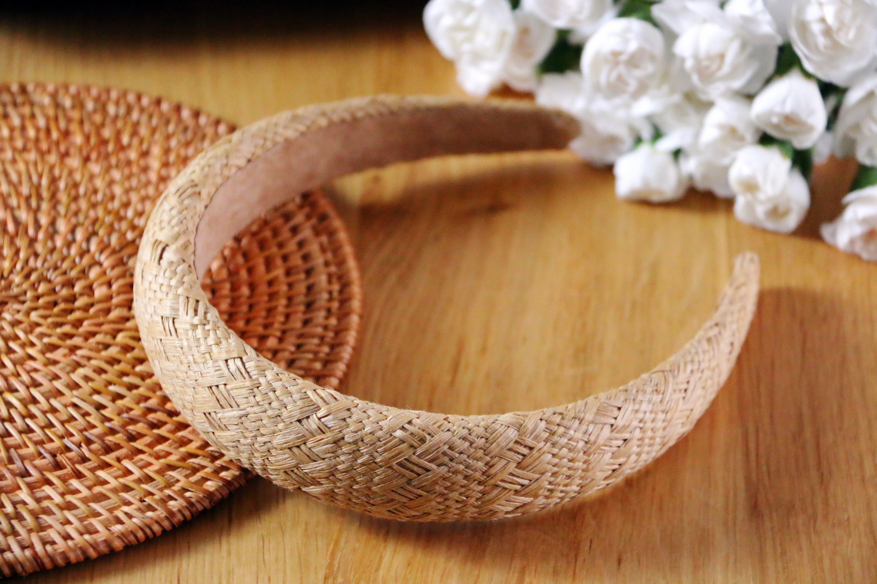 Light Brown Raffia Padded Headband,straw Hair Band,rattan  display picture 2