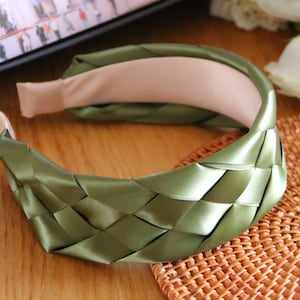 Green Satin Headband,Wide Woven Headband,Green Braided Headband,Braid Headband,Chunky Headband,Matador Headband,Stylish Wide Headband