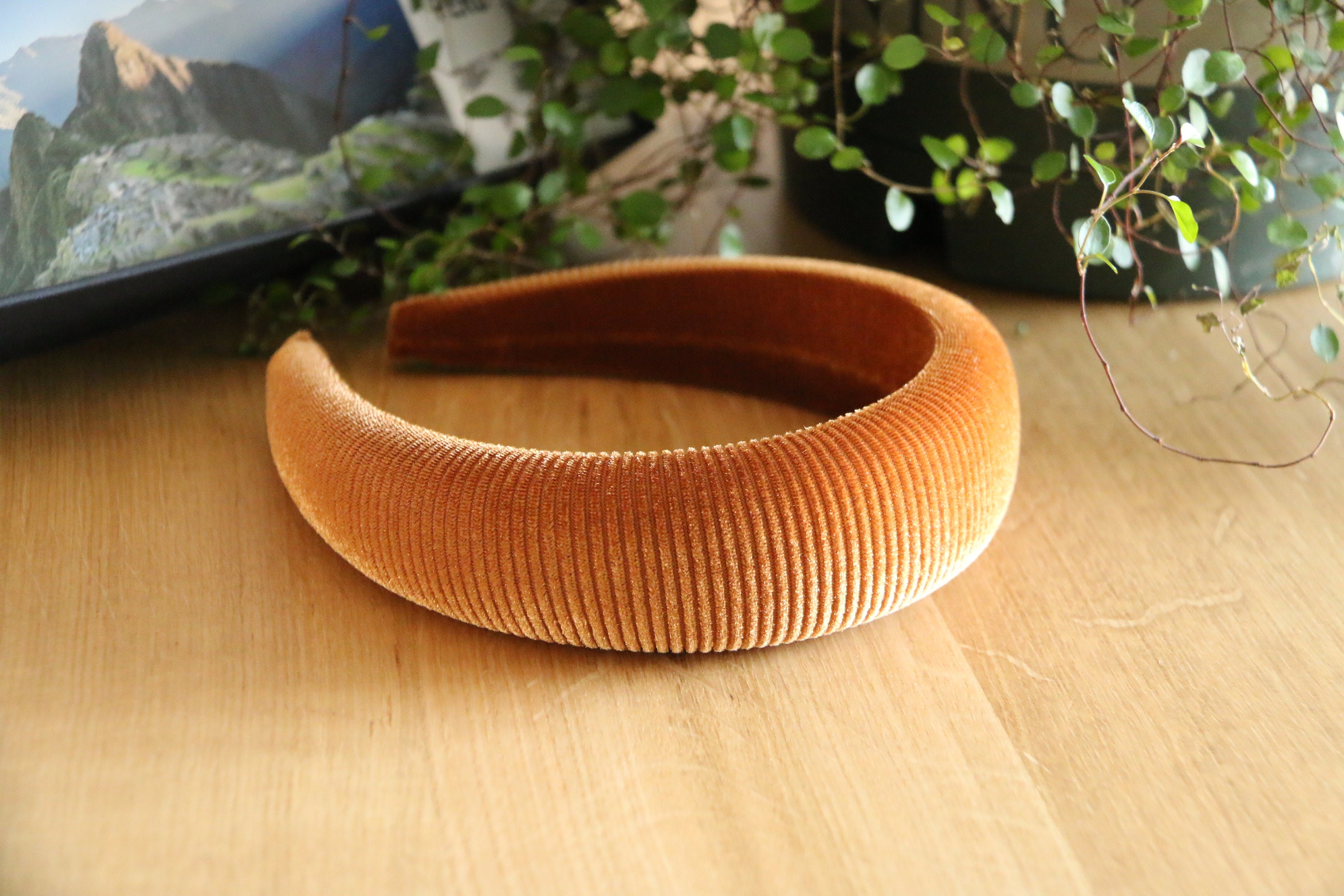 Caramel Velvet Padded Headband,brown Thick Velvet Headband,warm Puffy ...