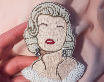 Marilyn Monroe brooch, embroidery brooch, handmade jewellery