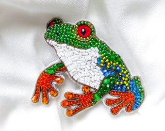 Frog brooch, embroidery brooch, Colorful Frog Brooch, Frog Brooch Pin