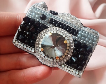 Camera brooch, zenit brooch, embroidery brooch