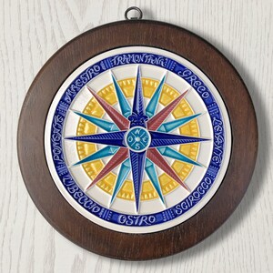 Creazioni Luciano, ROSA DEI VENTI, Wind Rose ( Ø15 ) in Ceramica a rilievo, Handmade in Italy