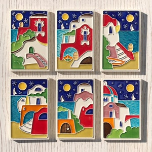 Luciano Creations, SÉRIE Maisons Méditerranéennes (cm 7x11) en céramique en relief, fabriquée à la main en Italie.