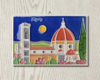 Luciano Creations, FIRENZE / Florence, Italy Landscape, Souvenir (cm 10 x 15) (4&quot;x 6&quot;) in Relief Ceramic, Handmade in Italy.