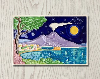 Creazioni Luciano, NAPLES / Naples, Italy Landscape, Souvenir (cm 10 x 15) (4&quot;x 6&quot;) in Relief Ceramic, Handmade in Italy.