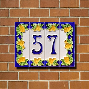 Luciano Creations, House Numbers/House Letters "LIMONI MIGNON" (cm 3.3 x 10) (1.2'' x 3.9'') in relief ceramic, Handmade in Italy.
