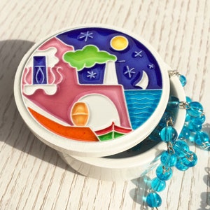 Luciano Creations, Jewelry box / JEWEL CASE Mediterranean houses, Favors (Ø 6 cm x h 3 cm) in relief ceramic, Handmade in Italy