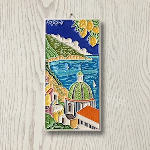 Luciano Creations, POSITANO, Italy Landscape Souvenir (cm 10x20) (4"x8") in Relief Ceramic, Handmade in Italy.