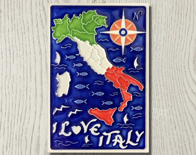 Luciano creations, I LOVE ITALY (cm 10 x 15) In relief ceramic, Handmade in Italy.