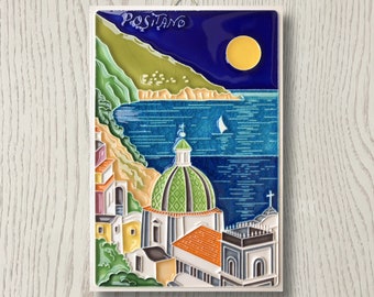 Creazioni Luciano, POSITANO, Italy Landscape Souvenir (cm 10x15) (4"x6") in Relief Ceramic, Handmade in Italy.