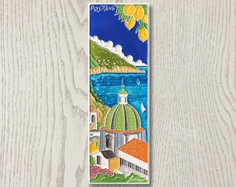 Luciano Creations, POSITANO, Italy Landscape Souvenir (cm 10x30) (4"x11") in relief ceramic, Handmade in Italy.