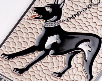 Luciano creations, BEWARE OF THE DOG (cm10x15) (4"x 6") in relief ceramic, Handmade in Italy.