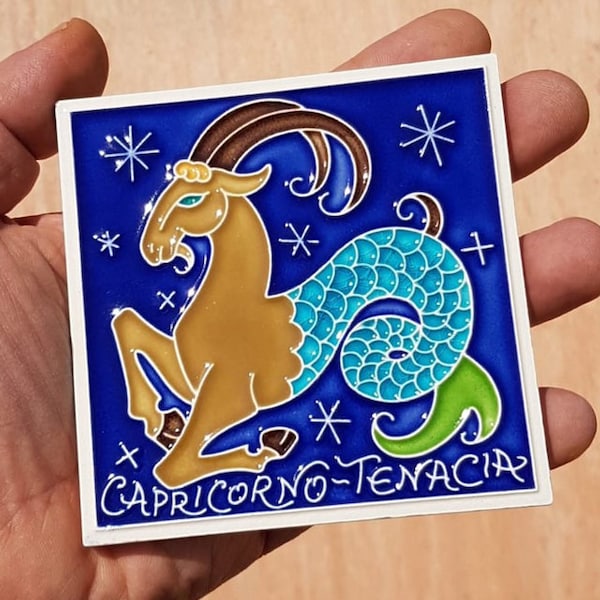 Luciano creations, ZODIAC (cm 10X10) (4"x4") in relief ceramic, Handmade in Italy.