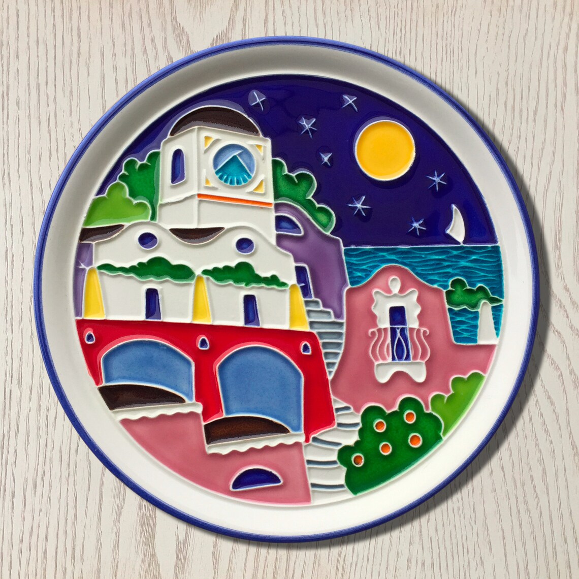 Embossed Ceramic PLATES Mediterranean Houses Ø 20 Cm Etsy