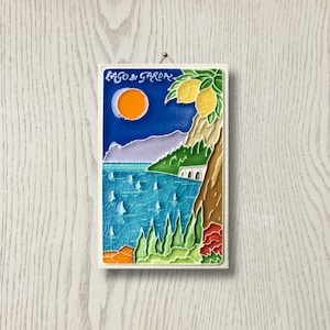 Luciano Creations, LAKE GARDA, Italy Landscape Souvenir (cm 7x11) in relief ceramic, Handmade in Italy.