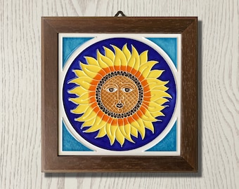 Creazioni Luciano, Sunflower Tilework, Sunflower ( cm 15x15 ) (6"x6") in Relief Ceramic, Handmade in Italy