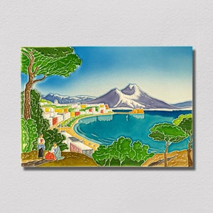 Creazioni Luciano, NAPLES, Naples Vesuvius, Italian Landscape (cm 30 x 20) (11"x 8") in Relief Ceramic, Handmade in Italy.