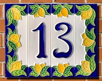Creazioni Luciano, THE ORIGINALS Numeri Civici "LIMONI" (cm 4,7 x 15) (1,8'' x 5,9'') in Ceramica a rilievo, Handmade in Italy.