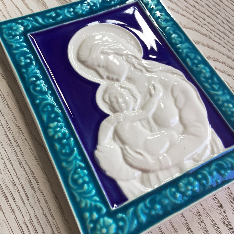 bas-relief MADONNA Creations Luciano Mother Mary in Relief Ceramic Handmade in Italy cm 12x15 Gifts for Christmas Bas relief