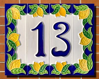Luciano Creations, House Numbers/House Letters LEMONS (cm 4.7 x 15) (1.8'' x 5.9'') in relief ceramic, Handmade in Italy.