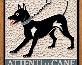 Luciano Creations, BEWARE OF THE DOG (cm 15x15) (6&quot;x 6&quot;) in relief ceramic, Handmade in Italy.