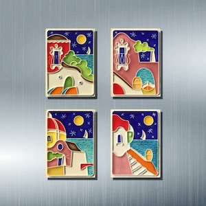 Creazioni Luciano, MAGNETE, Magnete, mediterrane Häuser, Souvenirs (4,5 x 5 cm) aus Reliefkeramik, handgefertigt in Italien.