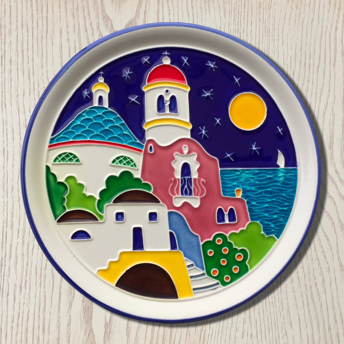Embossed Ceramic PLATES Mediterranean Houses Ø 20 Cm Etsy