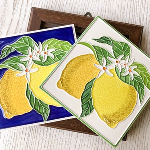 Luciano Creations, LIMONI, Lemon Tilework (cm 15X15) (6&quot;x6&quot;) in Relief Ceramic, Handmade in Italy.