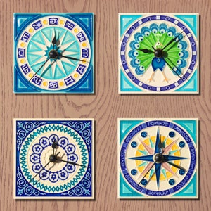 Luciano Creations, SERIES CLOCKS (cm 10 x 10) (4"x4") in relief ceramic, Handmade in Italy.