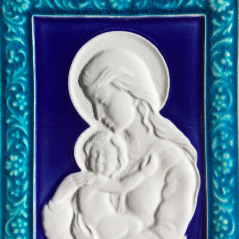 bas-relief MADONNA Creations Luciano Mother Mary in Relief Ceramic Handmade in Italy cm 12x15 Gifts for Christmas Bas relief
