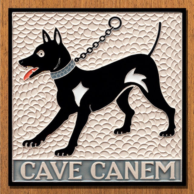 Luciano Creations, CAVE CANEM (cm 15x15) (6"x 6") in Relief Ceramic, Handmade in Italy.