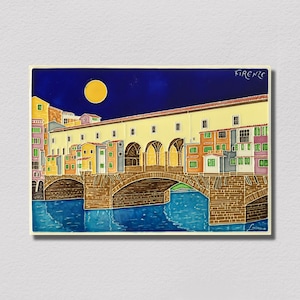 Luciano Creations, FIRENZE Pontevecchio, Florence, Italian Landscape (cm 30 x 20) (11&quot;x 8&quot;) in Relief Ceramic, Handmade in Italy.