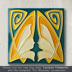 Creations Luciano Papillon (cm 15x15) (6&quot;x6&quot;) in Ceramic Handmade in Italy. * VISIT our new Art Nouveau shop &quot;LUCIANO TILEWORKS&quot; *